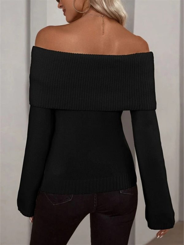 Women’s Off-the-Shoulder Long Sleeve Sweater in 2 Colors S-XL - Wazzi's Wear
