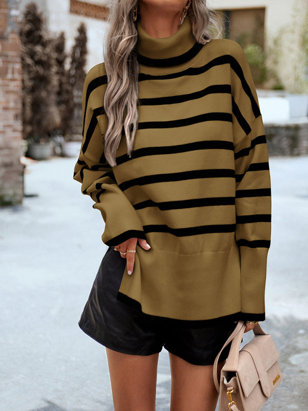 Women's Long Sleeve Striped Knit Sweater in 5 Colors S-XL - Wazzi's Wear