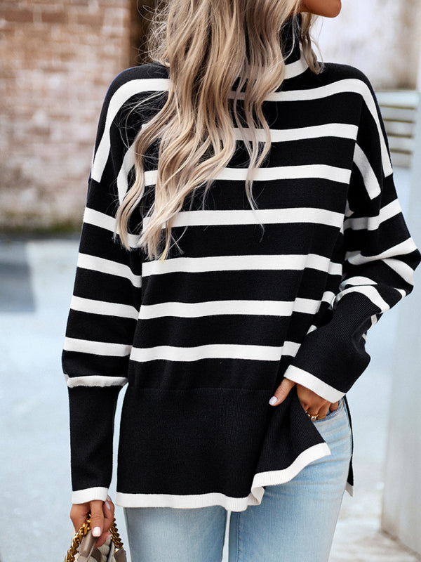 Women's Long Sleeve Striped Knit Sweater in 5 Colors S-XL - Wazzi's Wear