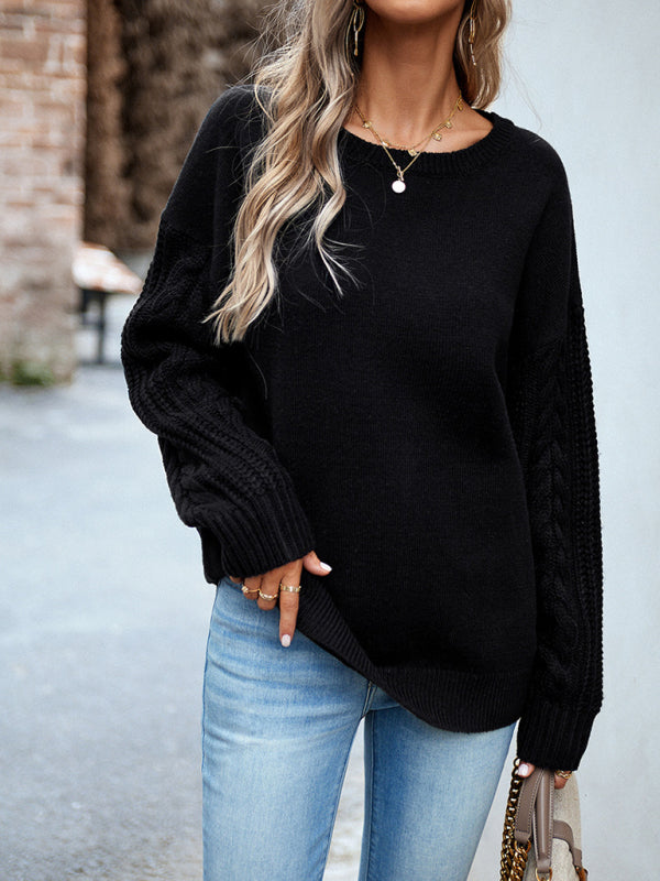 Women's Round Neck Long Sleeve Knit Sweater in 4 Colors S-XL - Wazzi's Wear