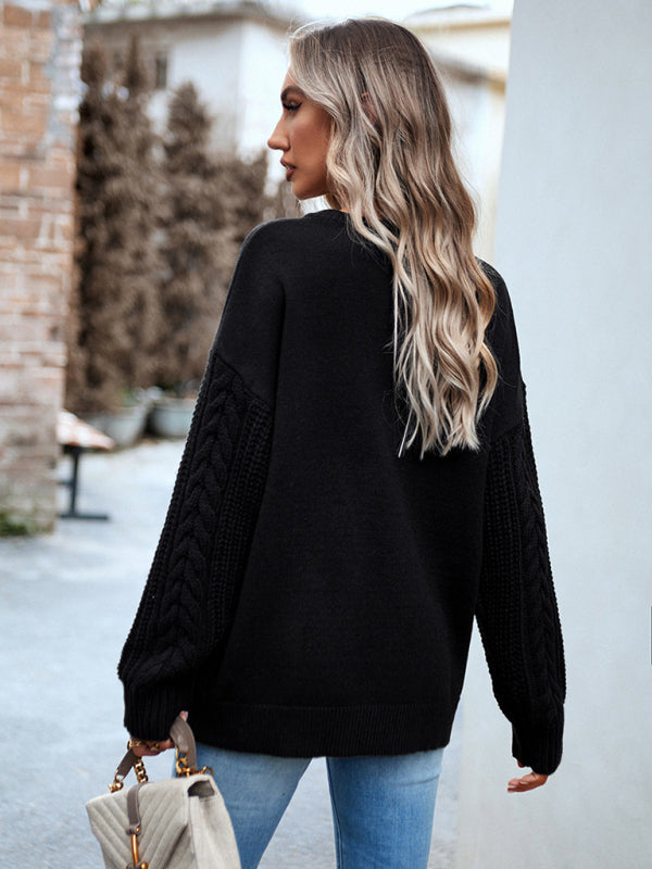 Women's Round Neck Long Sleeve Knit Sweater in 4 Colors S-XL - Wazzi's Wear