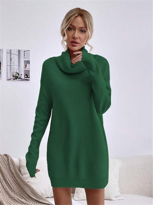 Women's Long Sleeve Turtleneck Knit Sweater Dress in 4 Colors S-XL - Wazzi's Wear