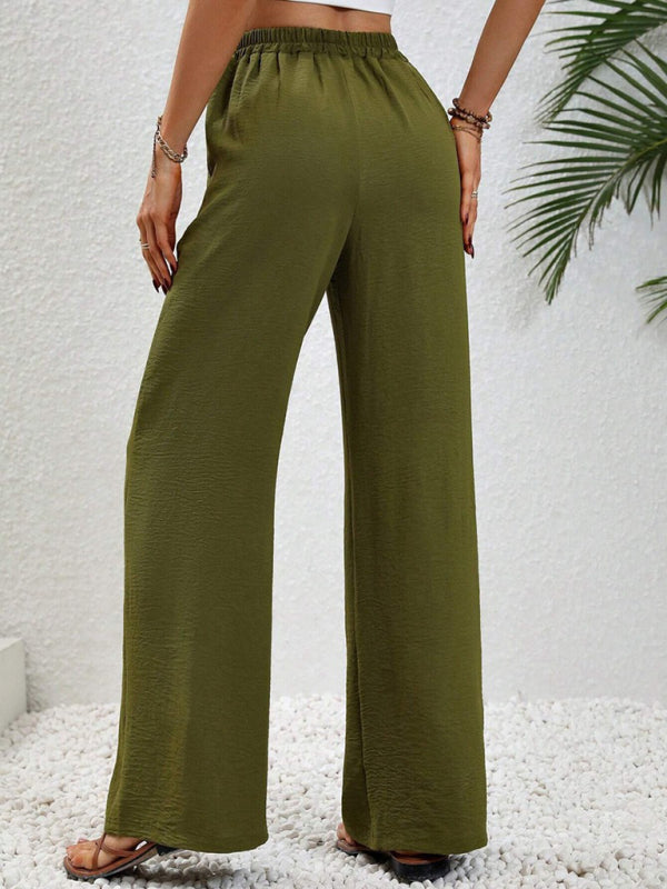 Women’s Wide Leg Pants with Elastic Waist and Pockets in 6 Colors S-XL - Wazzi's Wear