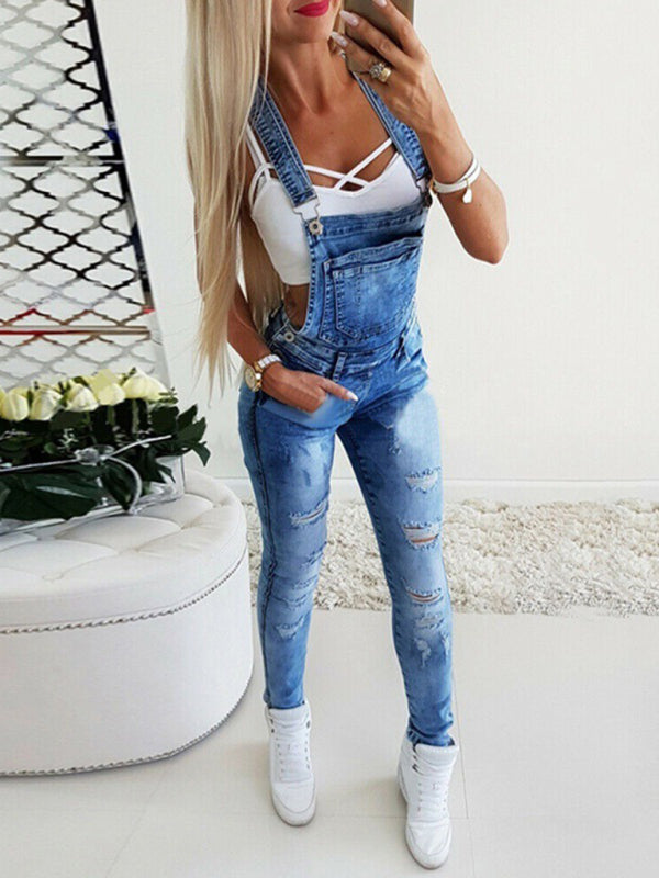 Sexy Tight Overalls Hand-Teared Women's Jeans - Wazzi's Wear