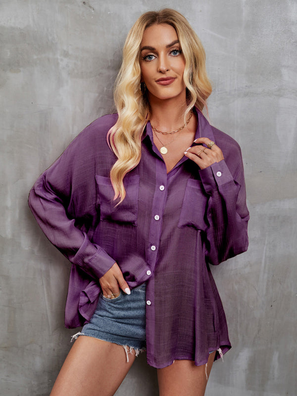 Women's Long Sleeve Button Top with Pockets in 3 Colors S-XL - Wazzi's Wear