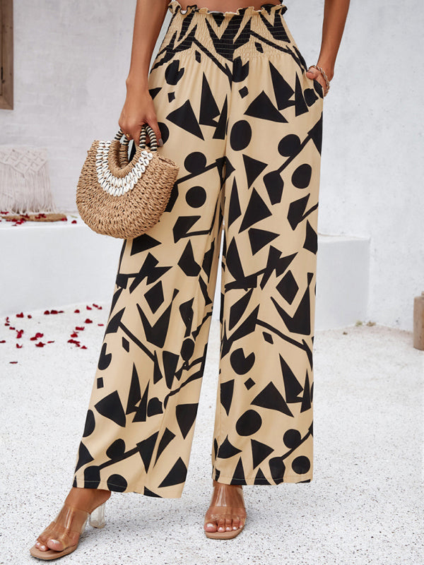 Women's Geometric Wide Leg Pants with Side Pockets in 4 Colors S-XL - Wazzi's Wear