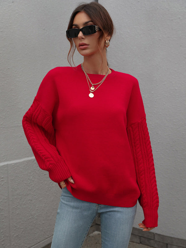 Women's Long Sleeve Thick Knitted Round Neck Twist Rope Top Sweater - Wazzi's Wear