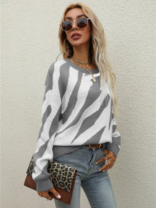 Women's Zebra Print Knit Long Sleeve Sweater in 4 Colors S-XL - Wazzi's Wear