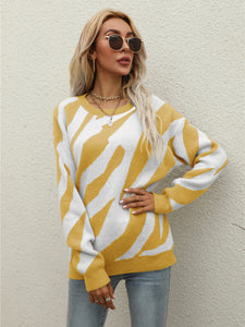 Women's Zebra Print Knit Long Sleeve Sweater in 4 Colors S-XL - Wazzi's Wear