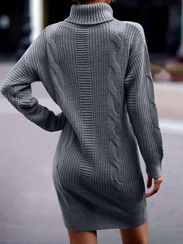 Women's Mid-Length Turtleneck Long Sleeve Sweater Dress in 5 Colors S-XL - Wazzi's Wear