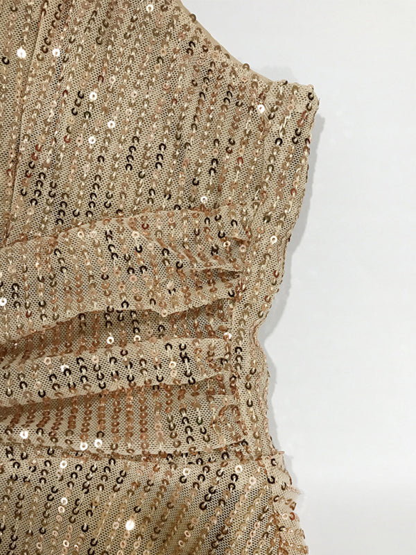 Women’s Sequined Cross Strap Sleeveless Party Dress in 2 Colors Waist 29-35 - Wazzi's Wear