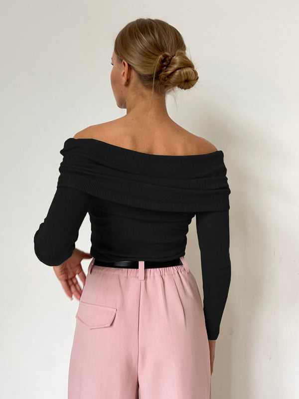 Women’s Off-the-Shoulder Long Sleeve Top in 5 Colors S-L - Wazzi's Wear