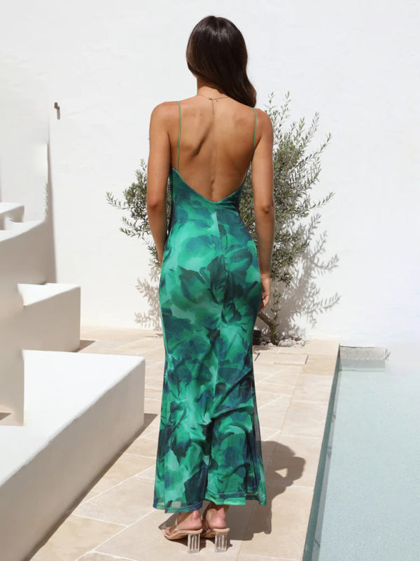 Women’s Sleeveless Printed Full Length Maxi Dress