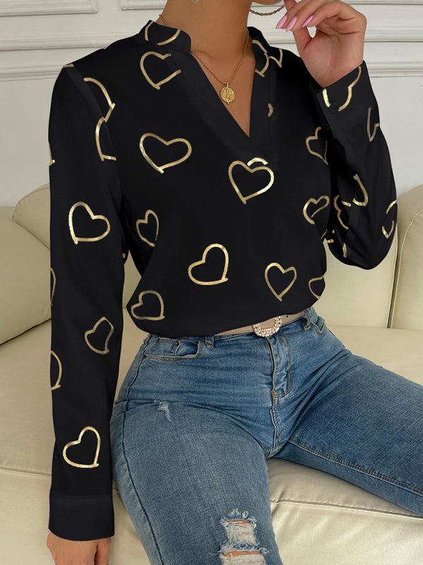 Women's love stamping elegant V-neck shirt - Wazzi's Wear