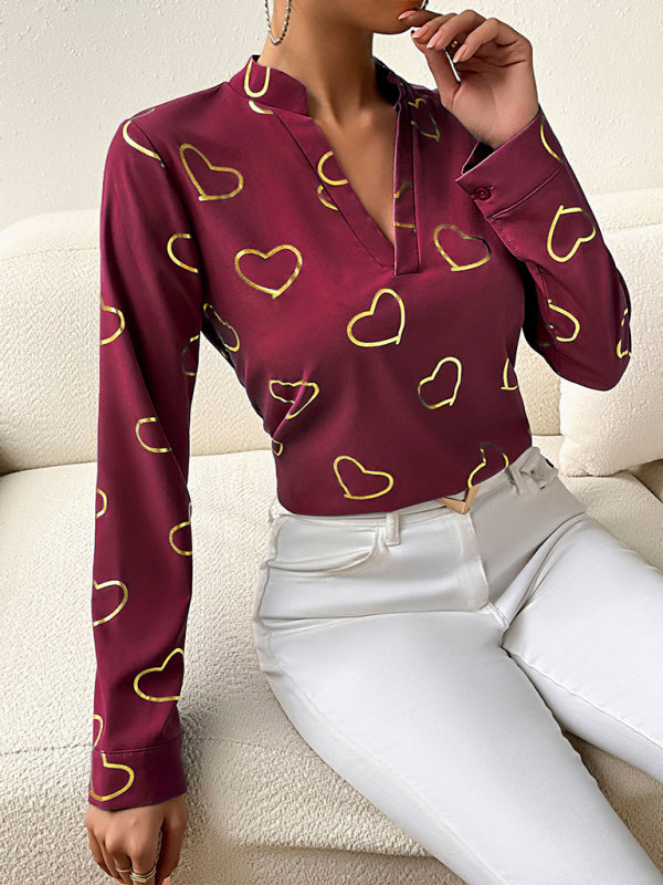 Women's love stamping elegant V-neck shirt - Wazzi's Wear