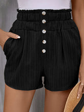 Load image into Gallery viewer, Women&#39;s High Elastic Waist Pleated Black Shorts with Pockets Waist 26-46 - Wazzi&#39;s Wear
