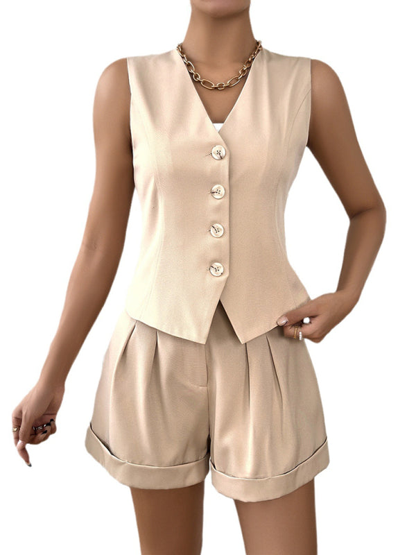 New women's casual sleeveless vest shorts suit suit - Wazzi's Wear
