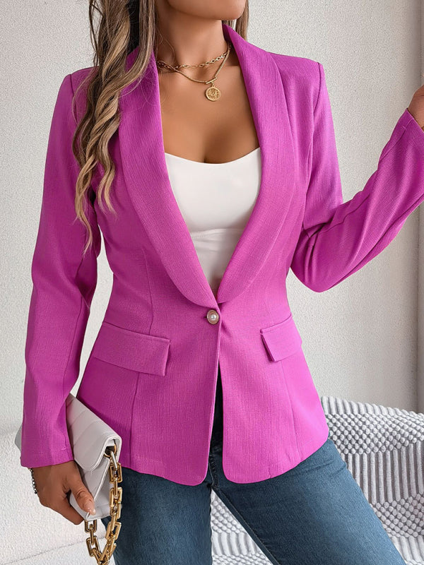 Women’s Long Sleeve One Button Blazer in 3 Colors S-XL - Wazzi's Wear