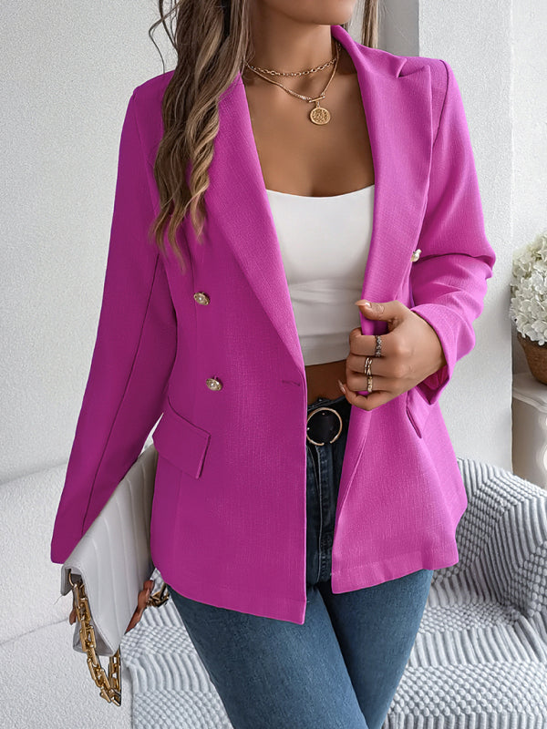 Feminine solid color long-sleeved double-breasted suit - Wazzi's Wear