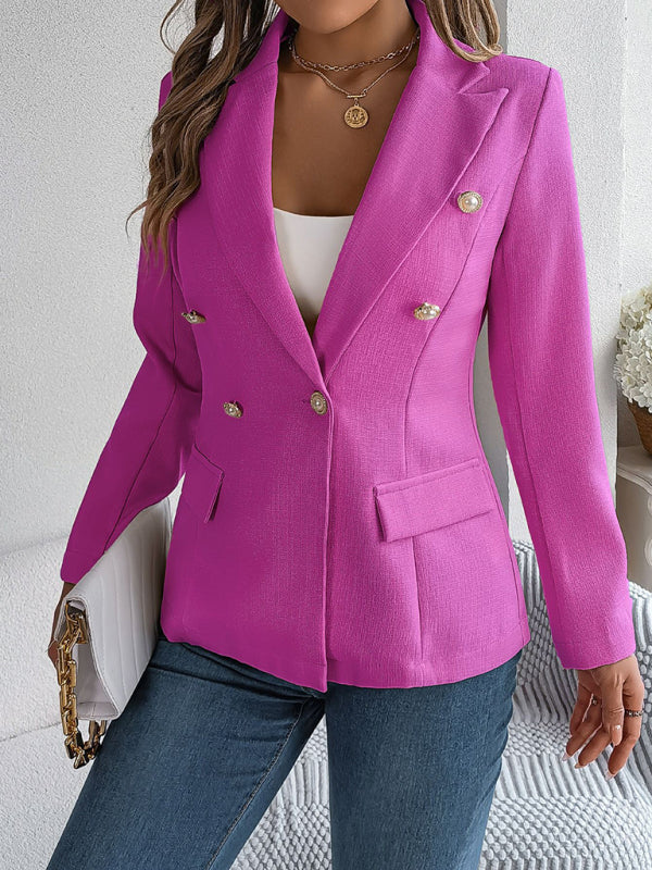 Feminine solid color long-sleeved double-breasted suit - Wazzi's Wear