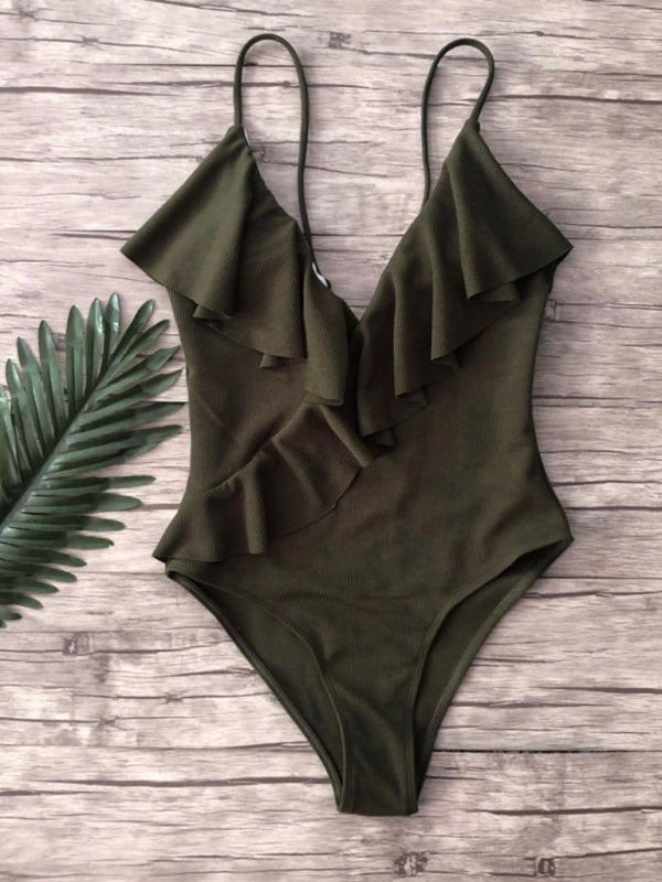 Women’s Ruffled One Piece Swimsuit in 6 Colors S-XL - Wazzi's Wear