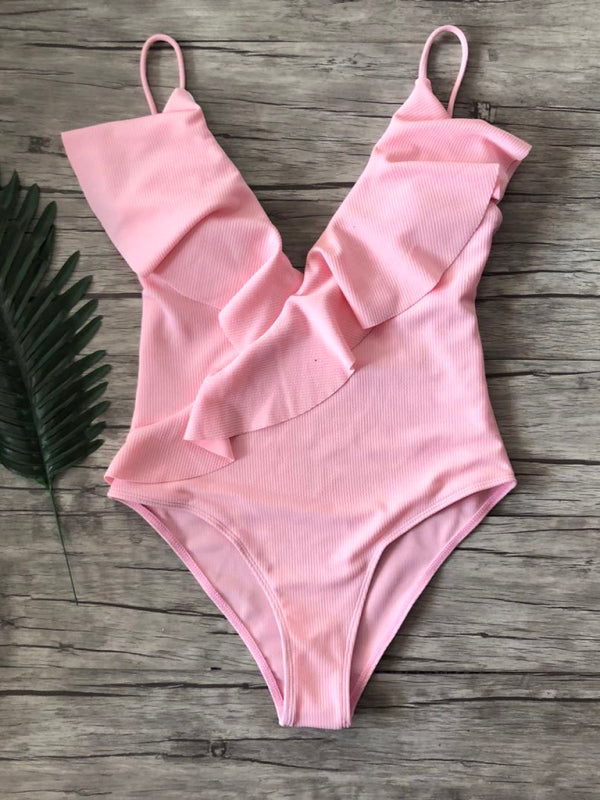 Women’s Ruffled One Piece Swimsuit in 6 Colors S-XL - Wazzi's Wear