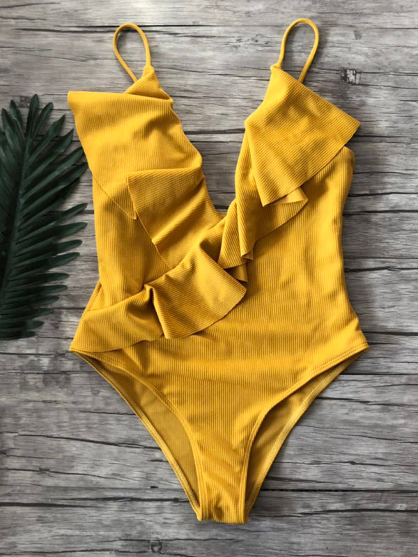 Women’s Ruffled One Piece Swimsuit in 6 Colors S-XL - Wazzi's Wear