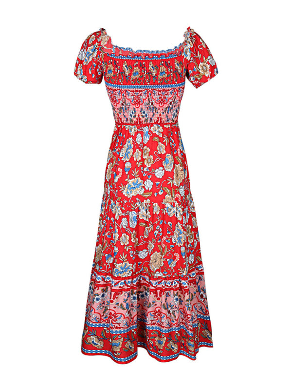 Women's new ethnic style one-neck printed dress - Wazzi's Wear