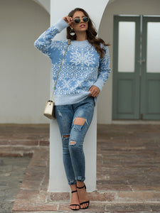 Women's Snowflake Pullover Knit Christmas Sweater in 3 Colors S-XL - Wazzi's Wear