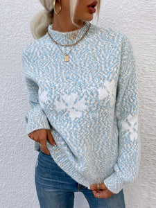 Women's Snowflake Christmas Sweater with Mock Neck in 5 Colors S-L - Wazzi's Wear
