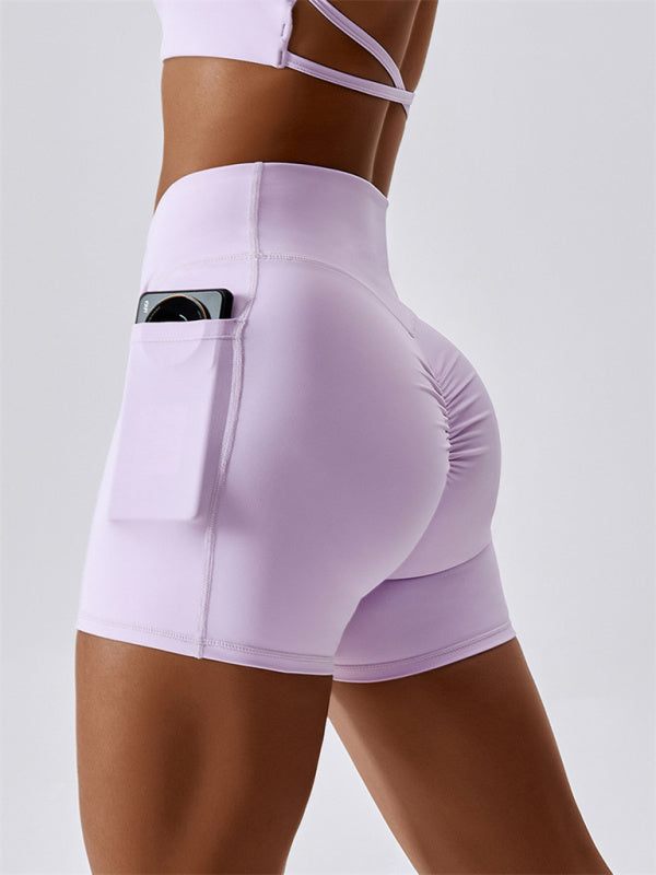Women's Crossover Waist Sports Shorts with Hip Pocket in 5 Colors Sizes 8-14 - Wazzi's Wear