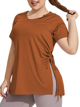 Load image into Gallery viewer, Women’s Plus Size Short Sleeve Hooded Top with Side Slit and Tie in 3 Colors Sizes 16-22