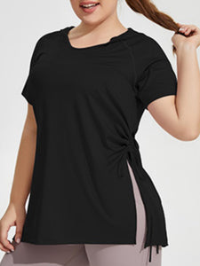 Women’s Plus Size Short Sleeve Hooded Top with Side Slit and Tie in 3 Colors Sizes 16-22