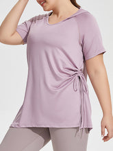 Load image into Gallery viewer, Women’s Plus Size Short Sleeve Hooded Top with Side Slit and Tie in 3 Colors Sizes 16-22