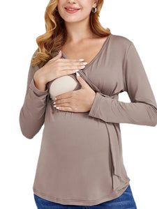 Long Sleeve V-Neck Maternity Nursing Top XS-XXXL - Wazzi's Wear