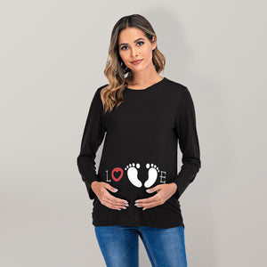 Women's Round Neck Long Sleeve Maternity Top with Baby Feet in 3 Colors - Wazzi's Wear