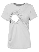 Load image into Gallery viewer, Maternity clothes-Knitted Round Neck Short Sleeve Nursing T-Shirt - Wazzi&#39;s Wear