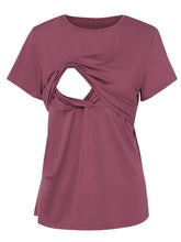Load image into Gallery viewer, Maternity clothes-Knitted Round Neck Short Sleeve Nursing T-Shirt - Wazzi&#39;s Wear