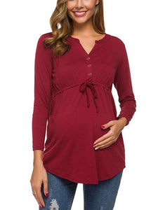 Women’s Maternity Long Sleeve Top with Buttons and Drawstring in 3 Colors S-XXL - Wazzi's Wear