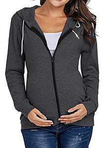 Maternity Solid Hooded Zippered Sweatshirt in 4 Colors S-2XL