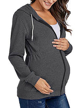Load image into Gallery viewer, Maternity Solid Hooded Zippered Sweatshirt in 4 Colors S-2XL