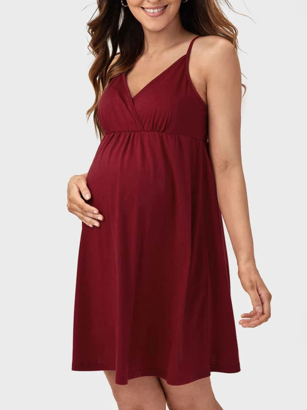 Casual Solid V-Neck Maternity Dress