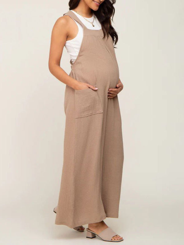 Khaki Maternity Overalls with Pockets S-XL - Wazzi's Wear