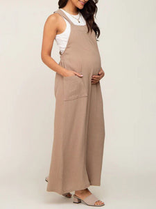 Khaki Maternity Overalls with Pockets S-XL
