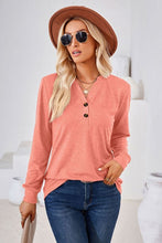 Load image into Gallery viewer, Women’s Solid V-Neck Long Sleeve Top with Buttons in 7 Colors S-XXL