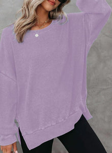 Women's Round Neck Long Sleeve Waffle Knit Top with Side Slit in 6 Colors S-XXL - Wazzi's Wear
