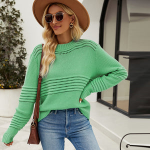Women's Solid Knit Long Sleeve Sweater in 4 Colors Sizes 4-10
