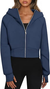 Women’s Cropped Hooded Long Sleeve Sweatshirt in 6 Colors S-XL - Wazzi's Wear