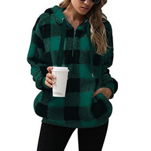 Load image into Gallery viewer, Women’s Plush Long Sleeve Plaid Hooded Sweatshirt with Side Pockets in 7 Colors Sizes 4-18