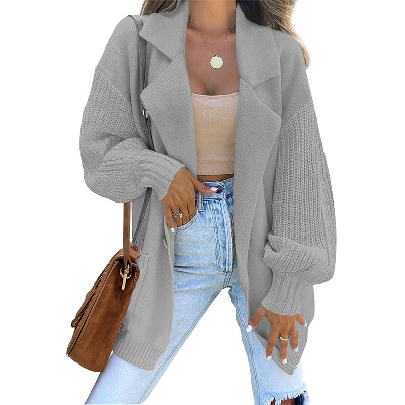 Women's Long Sleeve Cardigan Jacket with Collar in 6 Colors S-XL - Wazzi's Wear